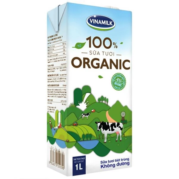 Sữa Tươi Tiệt Trùng VINAMILK 100% Organic Không Đường - Hộp Giấy 1L