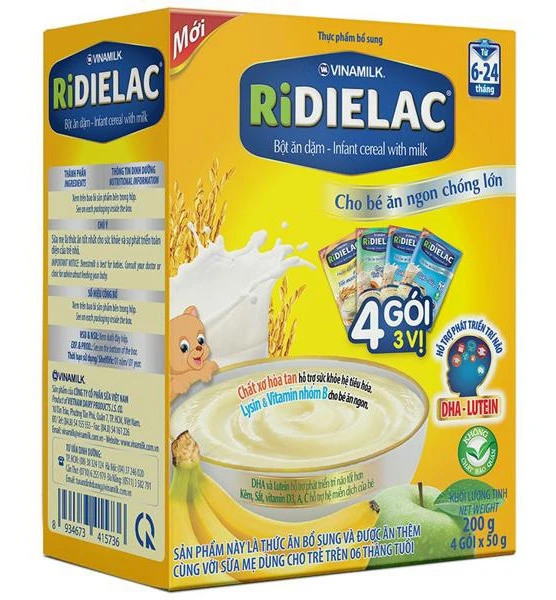 Bột Ăn Dặm RIDIELAC 4 Gói 3 Vị Ngọt - Hộp 4 Góix50g