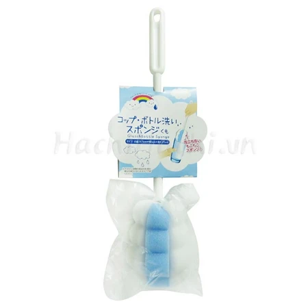 Dụng cụ cọ rửa chai lọ, bình sữa mút xốp (màu xanh,trắng)